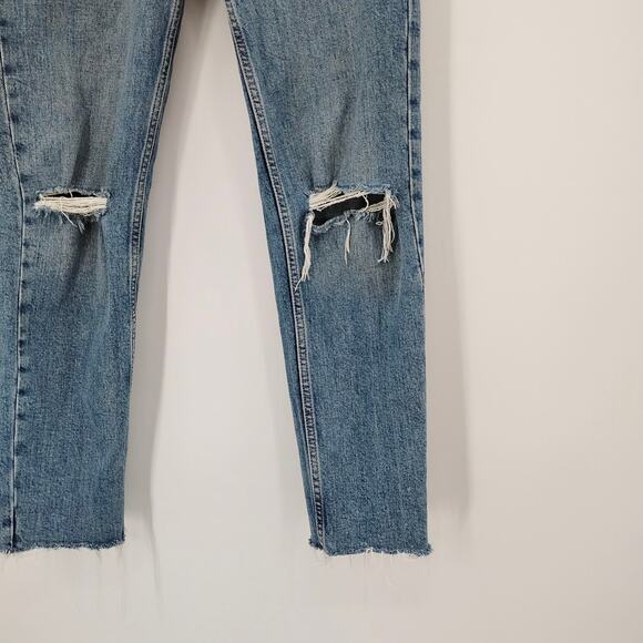 Zara Slim Straight Leg Ankle Jeans Distressed Raw Edge Hem Blue High Rise Size 4 - Picture 2 of 4